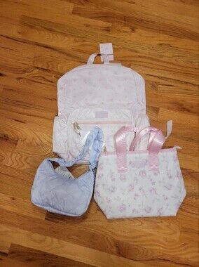 NWT LoveShackFancy x Target 3-Pc Bag Set Backpack Tote Shoulder Bag Pink & Blue